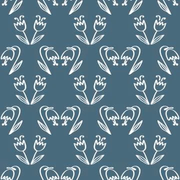 Seamless pattern ornament of cute tulips flowers. Vector illustration outline Stock Illustration