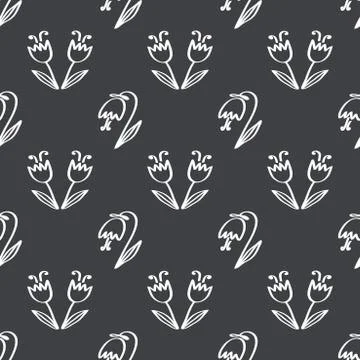Seamless pattern ornament of cute tulips flowers. Vector illustration outline Stockillustratie