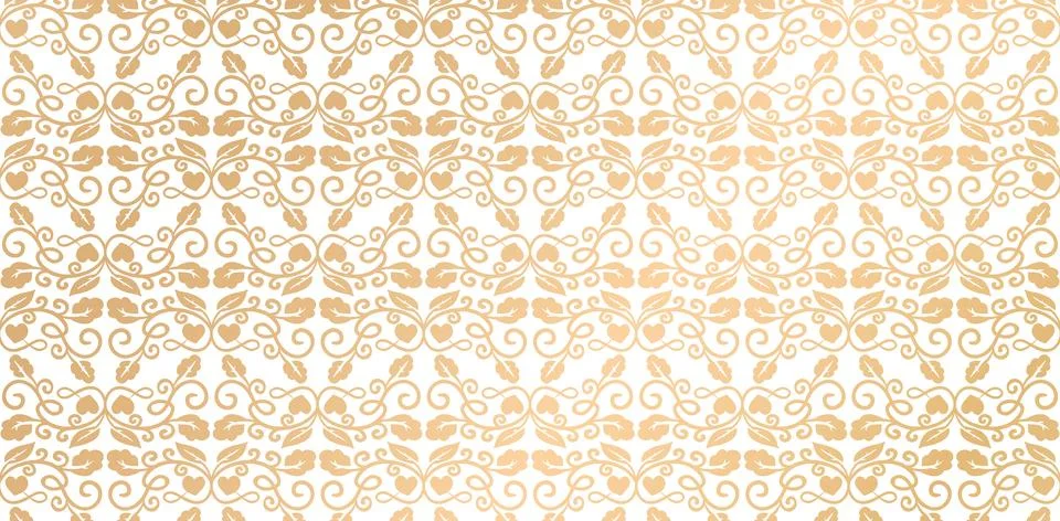 Seamless pattern ornament leaf heart love golden color Stock Illustration
