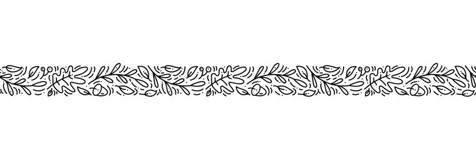 Seamless pattern ornament monoline with acorns, and autumn oak leaves in black Stock Illustration