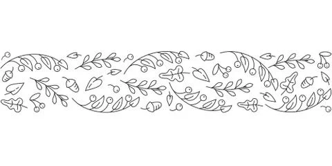 Seamless pattern ornament monoline with acorns, and autumn oak leaves in blac Stock-Illustration