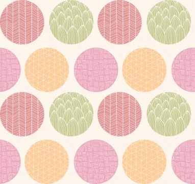 Seamless pattern with ornamental circles and line drawings Stock Illustration