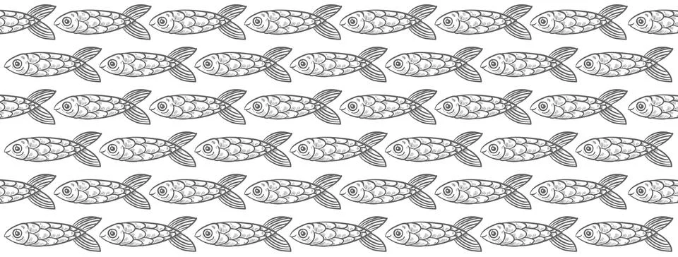 Seamless pattern of ornamental doodle fish. Vector 库存插图