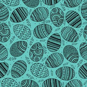 Seamless pattern with ornamental eggs and branches Stock Illustration