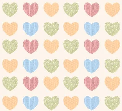 Seamless pattern with ornamental heart shaped symbols, line drawings Stock Illustration