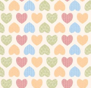 Seamless pattern with ornamental heart shaped symbols, line drawings Stock Illustration