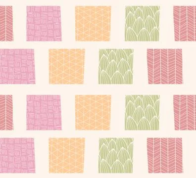 Seamless pattern with ornamental square shapes and line drawings Stock Illustration