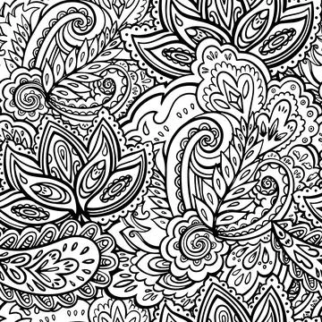 Seamless pattern in ornamental style. Black and white illustration for adult 스톡 일러스트