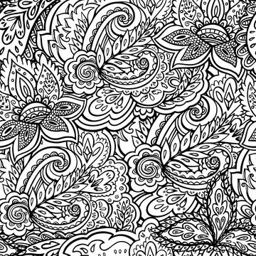 Seamless pattern in ornamental style. Black and white illustration for adult Stock Illustration