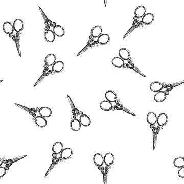 Seamless pattern Ornate antique scissors hand drawing vintage design Illustrazione stock