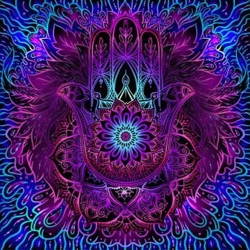 Seamless pattern with ornate hand drawn hamsa. Stock Illustration