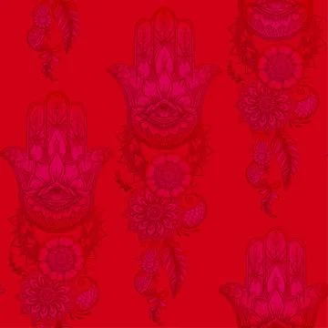 Seamless pattern with ornate hand drawn hamsa. Illustrazione stock