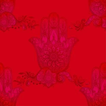 Seamless pattern with ornate hand drawn hamsa. Illustrazione stock