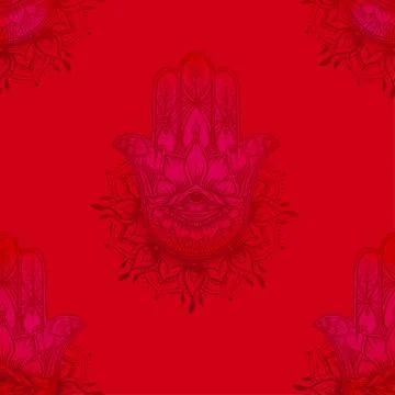 Seamless pattern with ornate hand drawn hamsa. Illustrazione stock
