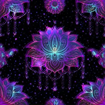 Seamless pattern with ornate Lotus flower. Stock Illustration