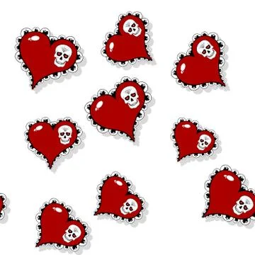 Seamless pattern with ornate red heart and skull Stock Illustration