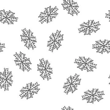 Seamless pattern Ornate snowflake black and white contour line art Stock Illustration