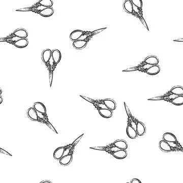 Seamless pattern Ornate vintage sewing scissors illustration Stock Illustration
