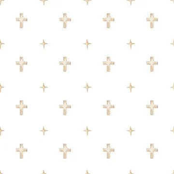 Seamless pattern of Orthodox crosses and stars. elegant baby christening pattern Stock Illustration