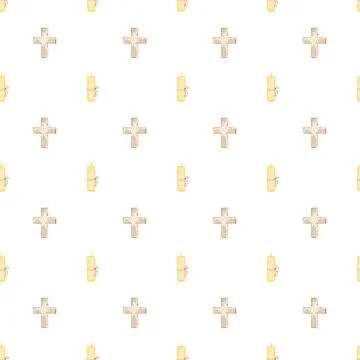 Seamless pattern of Orthodox crosses and candle. elegant baby christening Illustrazione stock