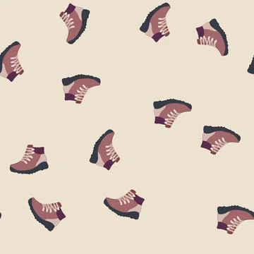 Seamless pattern outdoor hiking boots female cartoon vector Stock Illustration