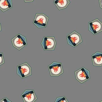 Seamless pattern outdoors retro bonfire badge cartoon vector Stock Illustration