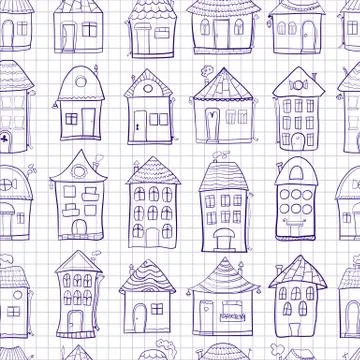 Seamless pattern outine houses Stock Illustration