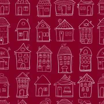 Seamless pattern with outine houses Stock Illustration