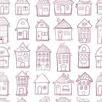 Seamless pattern with outine houses Stock Illustration