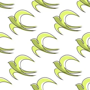 Seamless pattern of outline abstract swallow birds Stock Illustration
