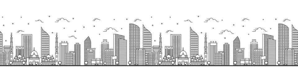 Seamless pattern with outline Abu Dhabi United Arab Emirates City Skyline w.. Ilustración de archivo