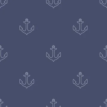 Seamless pattern with outline anchors on a blue background. Vector illustration. Stock Illustration
