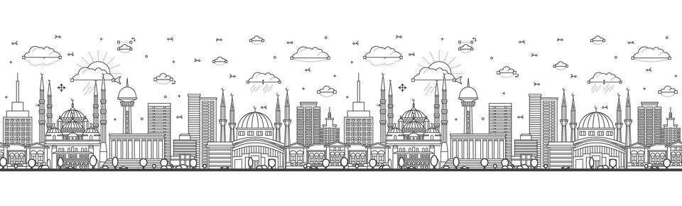 Seamless pattern with Outline Ankara Turkey City Skyline with Historic Buil.. 库存插图