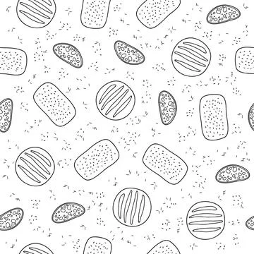 Seamless pattern with outline bread. Stock Illustration