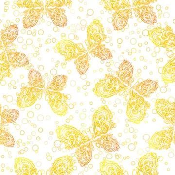 Seamless Pattern, Outline Butterflies Illustrazione stock