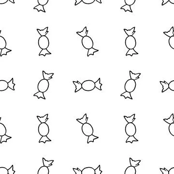 Seamless pattern of outline candy in wrappers in doodle style. Trick or treat Stock Illustration