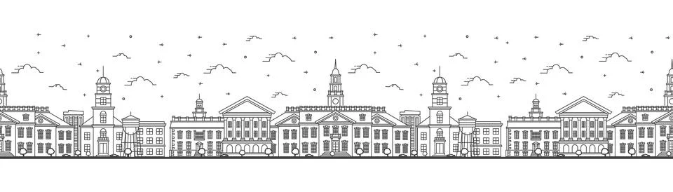 Seamless pattern with Outline Dover Delaware City Skyline with Historic Bui.. Stock Illustration