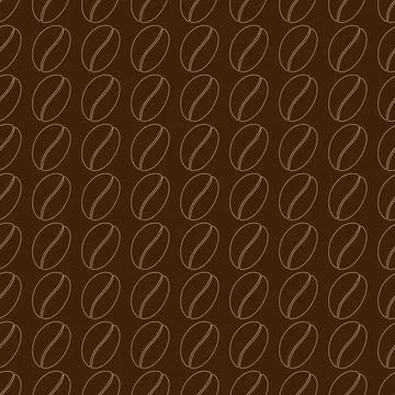 Seamless pattern of outline drawn coffee beans in minimalist style on a dark イラスト素材