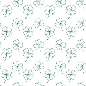 Seamless pattern of outline drawn tree and four leaf clover. Backdrop design Stock Illustration