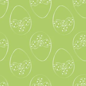 Seamless Pattern of Outline Easter Eggs with tied ribbon bow in polka dots Stock Illustration