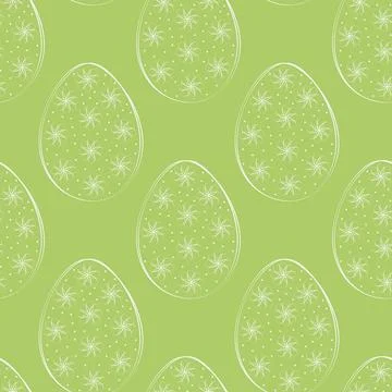 Seamless Pattern of Outline Easter Eggs with flower and dots decor Trendy White Stock Illustration
