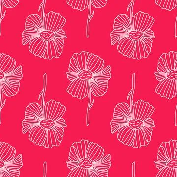 A seamless pattern with outline flowers. Botanical background. Line art Ilustração Stock