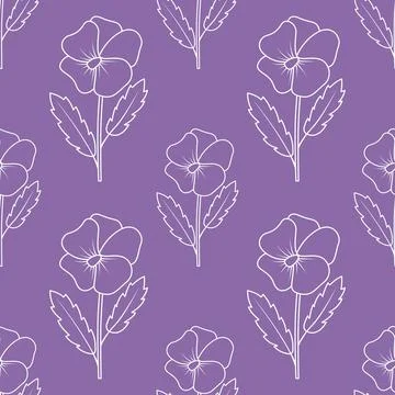 A seamless pattern with outline flowers. Botanical background. Line art Illustrazione stock