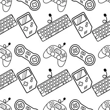 Seamless pattern outline of gaming equipment Stock Illustration