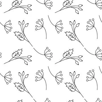 Seamless pattern from Outline herbs and rosehip branches. Coloring. Abstract Stock Illustration