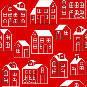 Seamless pattern outline house or cottage in winter theme,flat design vector  Stock Illustration