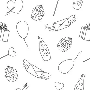 Seamless pattern with outline items. Illustrazione stock