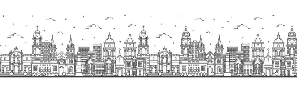 Seamless pattern with Outline Lima Peru City Skyline with Modern and Histor.. Stock Illustration