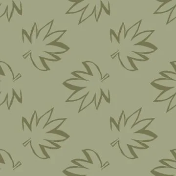 Seamless pattern outline marijuana leaves. Grey background with brown element Stock Illustration