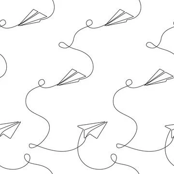 Seamless pattern with Outline Paper plane. Background design with Airplane Stock Illustration